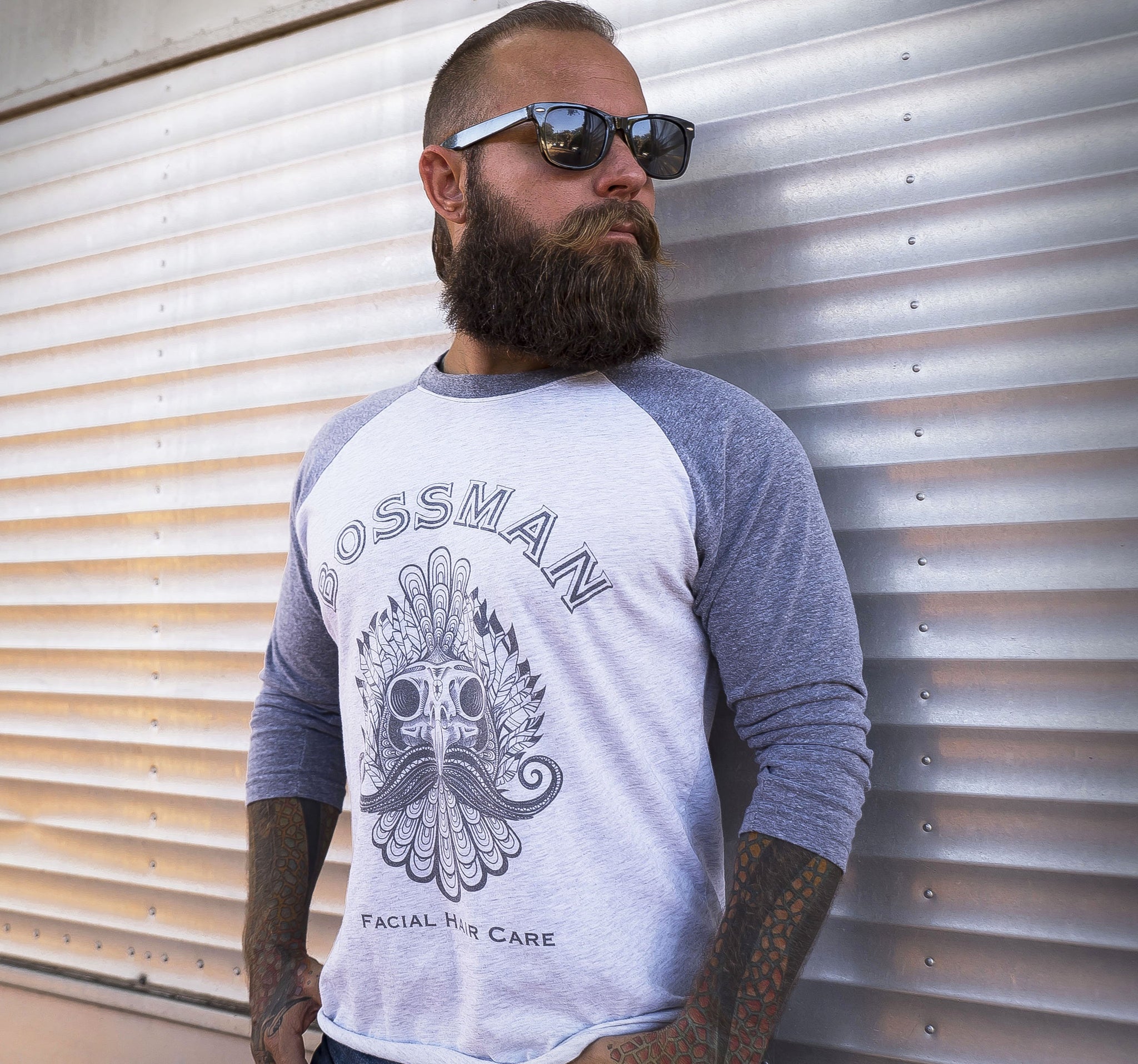 Bossman Rooster Skull Raglan Baseball 3/4 Sleeve Tee