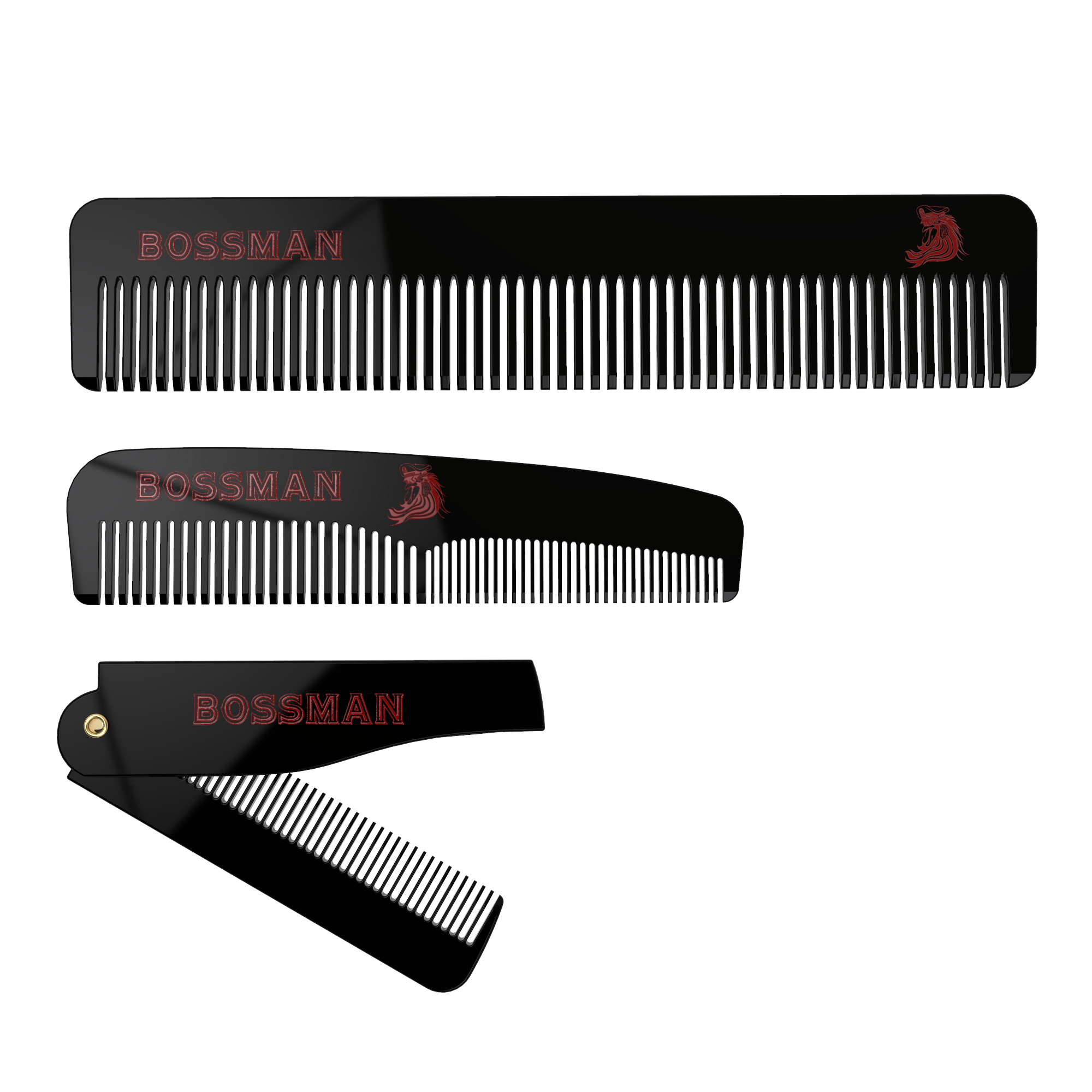 Bossman Set of 3 Acetate Beard, Mustache, Hair Combs